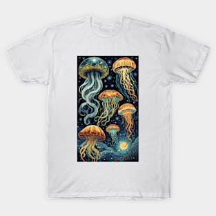 Starry Night's Aquatic Ballet: Van Gogh-Inspired Jellyfish Symphony T-Shirt